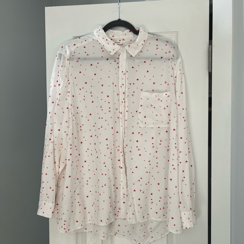 ❤️beachlunchlounge ❤️women’s White and Red Casual button up Shirt, size 3X